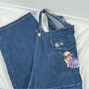 Vtg Winnie the Pooh Long Bib Overalls Disney Womens XXL Blue Denim Eeyore Winter
